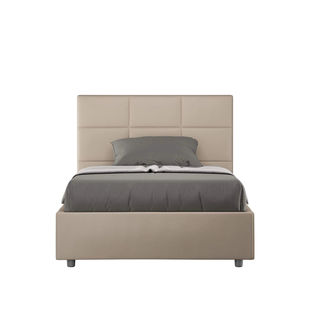 Letto una piazza e mezza con rete imbottito 130x210 similpelle tortora Mika
