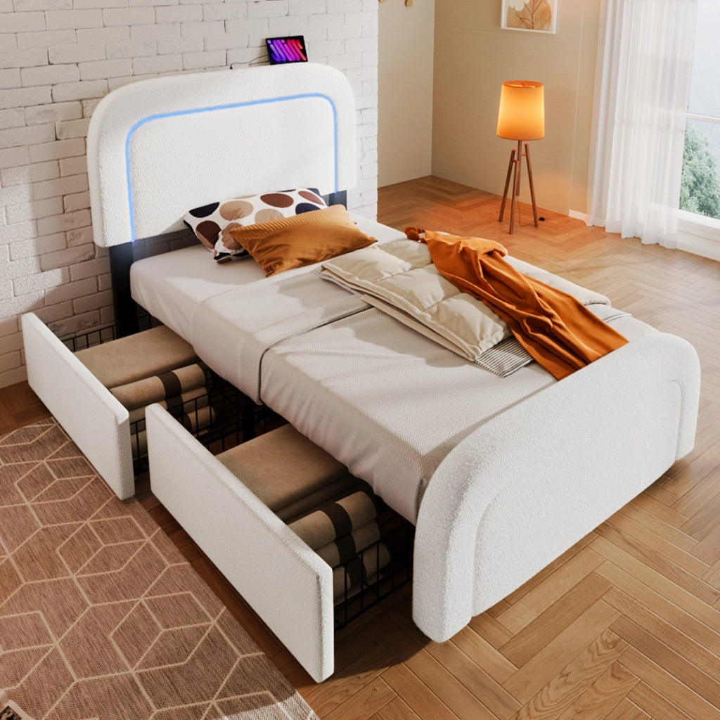 letto imbottito sherpa bianco 90 x 200 cm