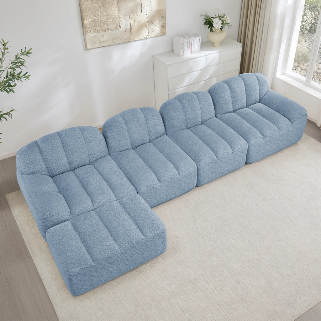 Divano Modulare 4 Posti con Ottoman ¨C Xylo ¨C Blu, Tessuto Morbido
