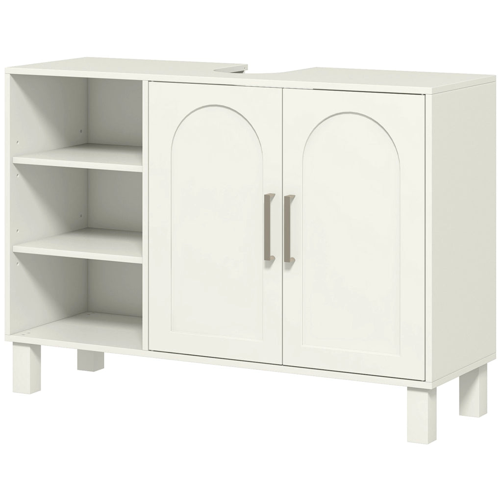 Mobile sottolavabo da bagno ¨C Xylo ¨C 2 ante, ripiani regolabili, 90x30x63 cm, crema