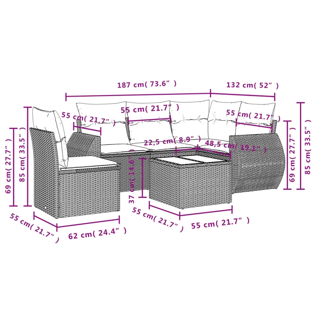 Set Divano da Giardino 6pz con Cuscini Grigio Chiaro Polyrattan 3253719