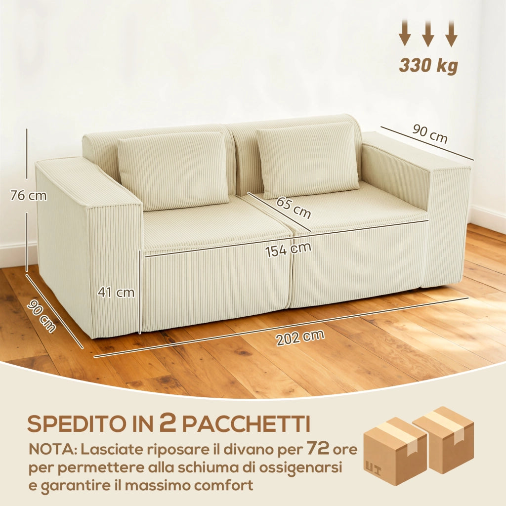 Divano 3 Posti Modulare con Braccioli Larghi e Cuscini in Velluto ¨C Minimal ¨C Beige