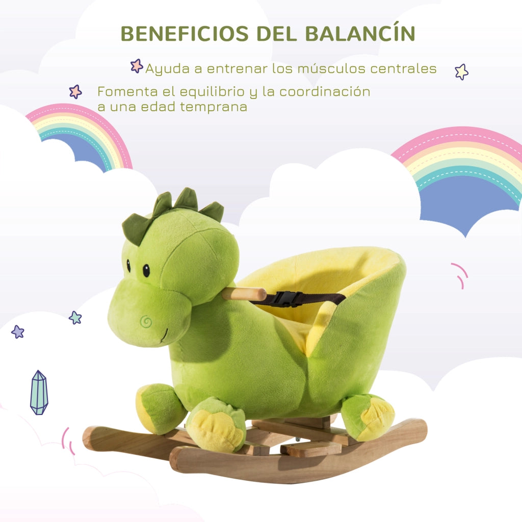 Dinosauro a Dondolo per Bambini ¨C zephmum ¨C Verde 60x33x45 cm con Sicurezza