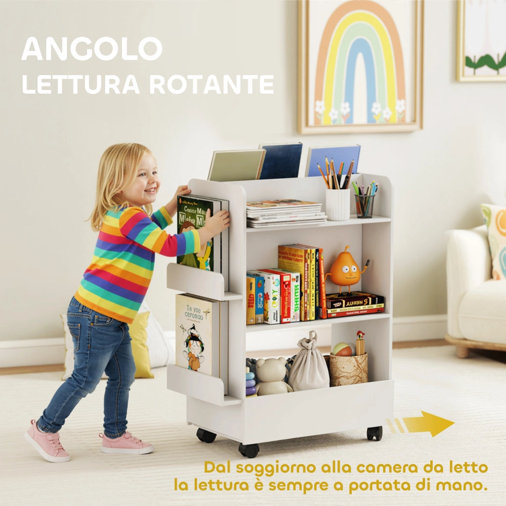 Libreria per Bambini con Ruote e Lavagna ¨C zephmum ¨C Bianco