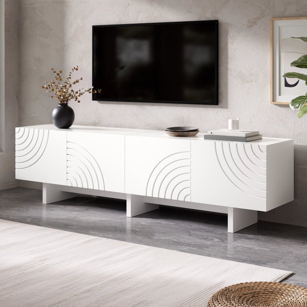 Cassettiera TV bianca in MDF e truciolare; lunghezza 170 cm