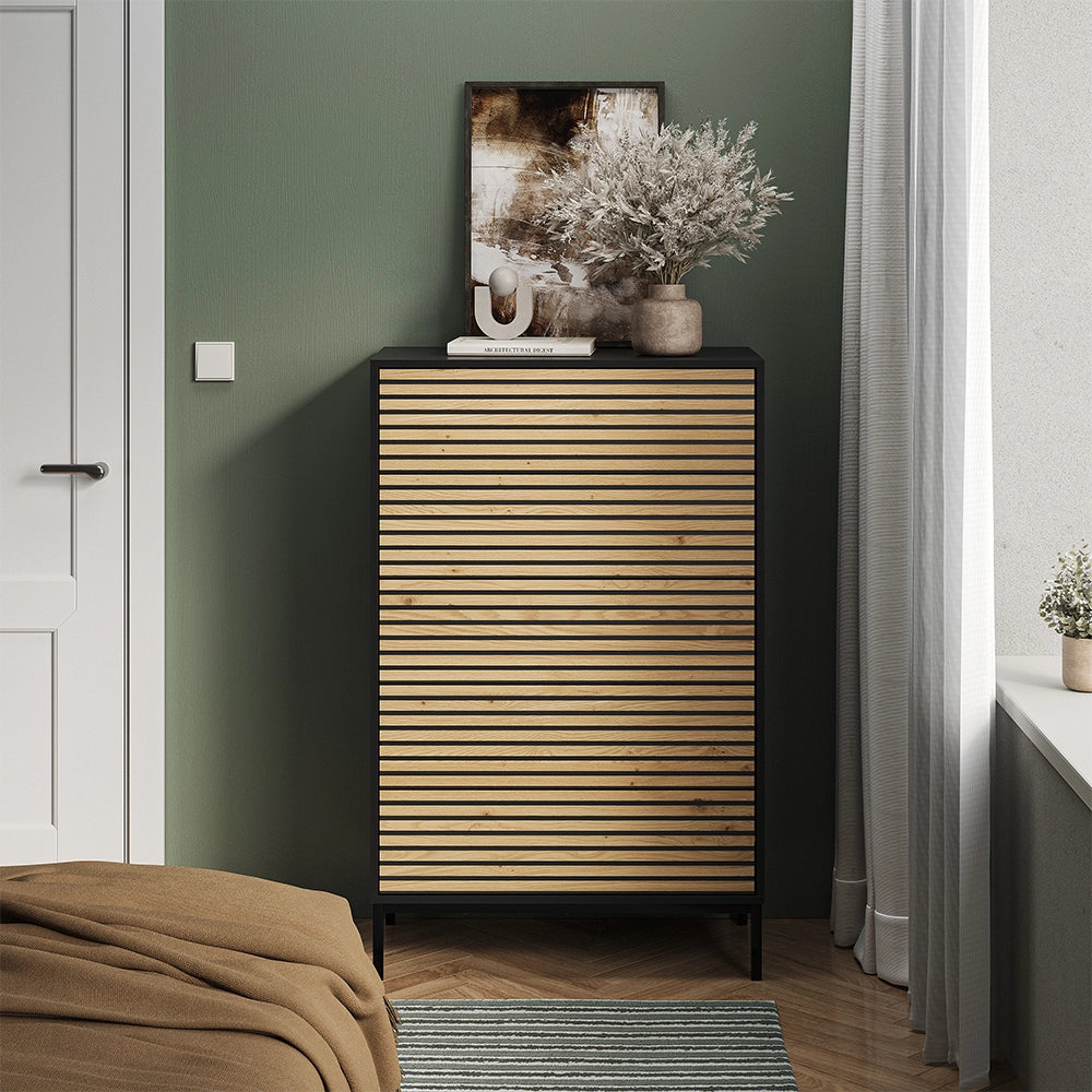 Vicco Cassettiera Nero/quercia 76 x 120 cm con 5 cassetti