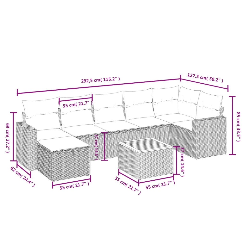 Set Divani da Giardino con Cuscini 8 pz Nero in Polyrattan 3264843