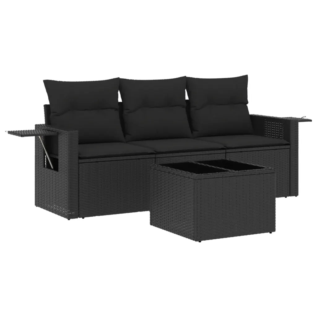 Set Divani da Giardino 4 pz con Cuscini Nero in Polyrattan