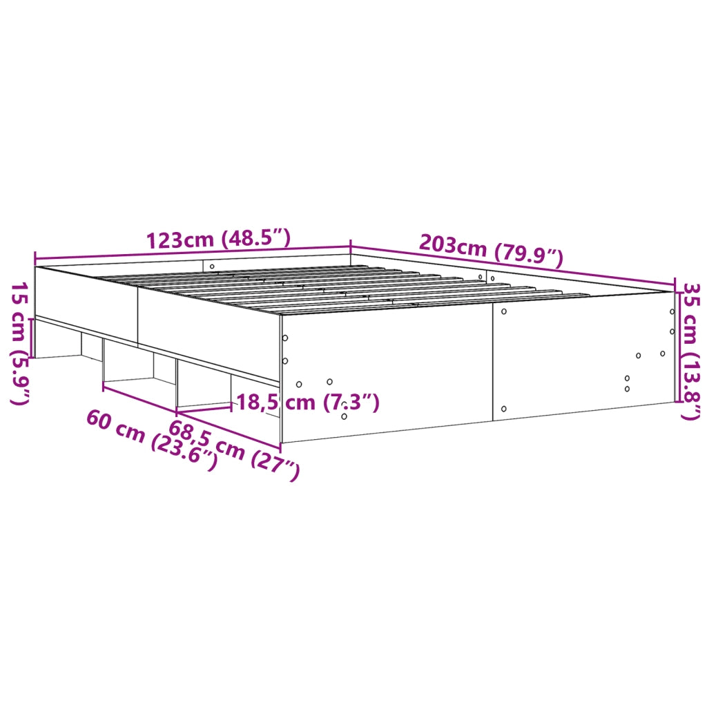 Letto matrimoniale | Letto per adulti | Giroletto Grigio Sonoma 120x200 cm in Legno Multistrato