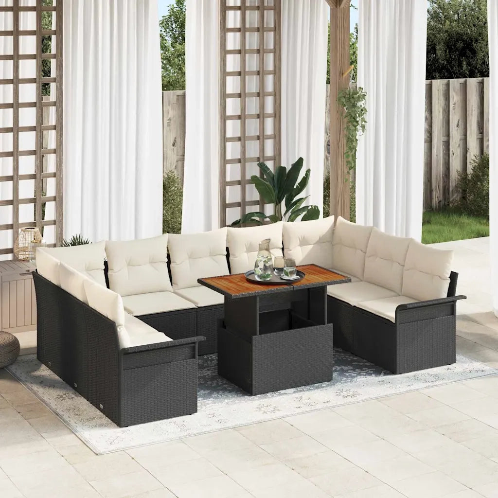 Set Divano da Giardino con cuscino 10 pcs Nero e crema
