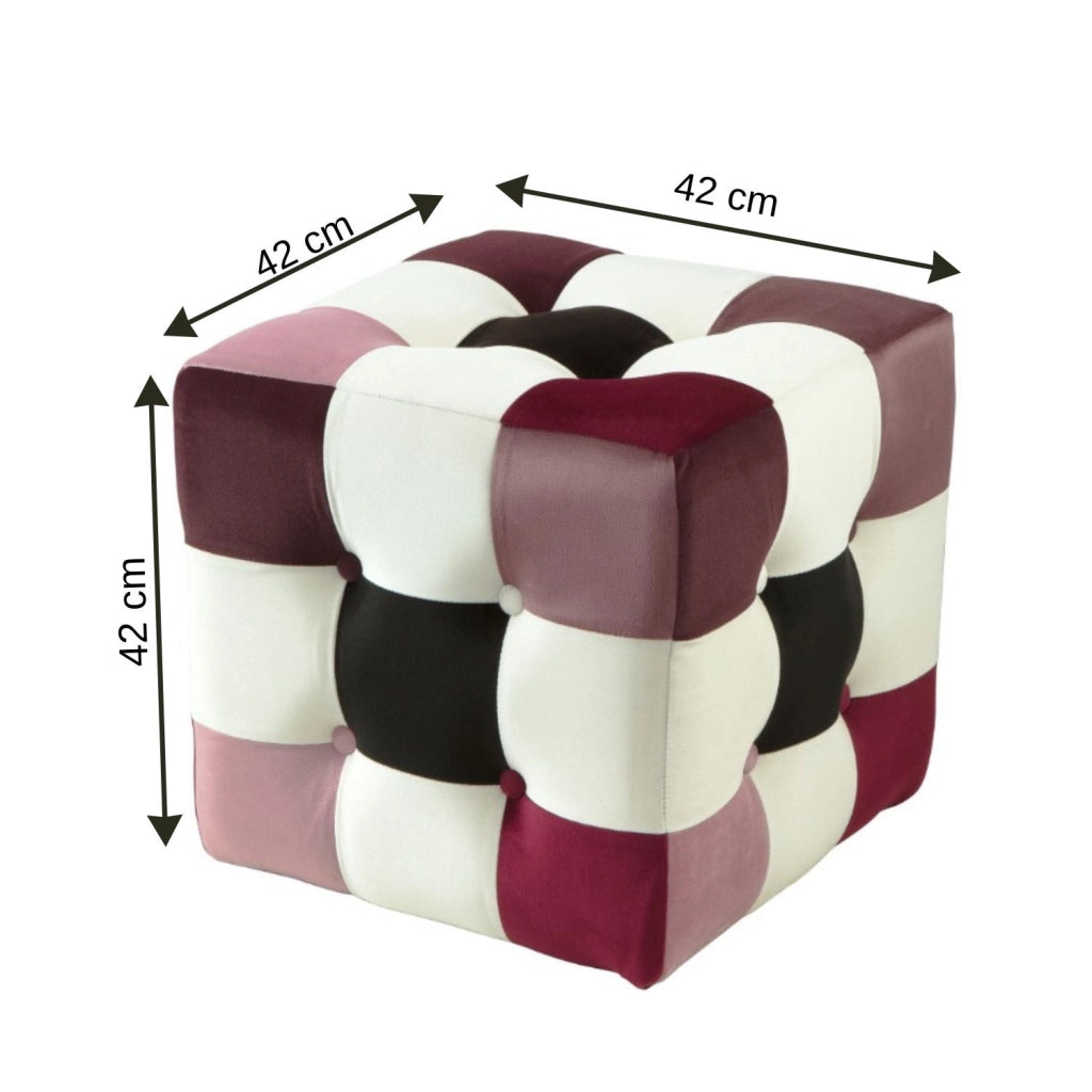Pouf in velluto "Patchwork" - 42 x 42 x 42 cm - Multicolore