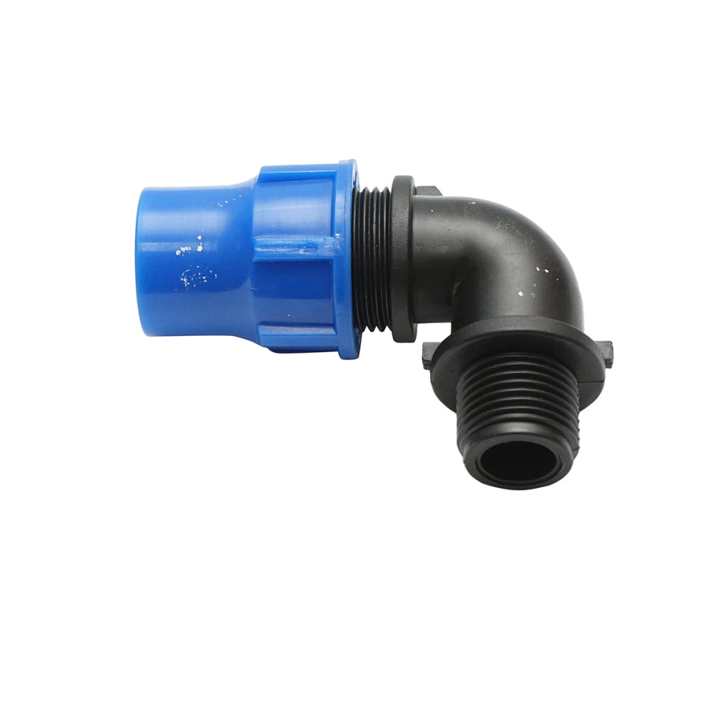 Gomito di compressione con filettatura esterna D20mmx1/2 per sistemi di irrigazione
