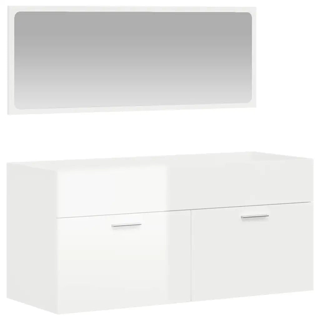 Mobile da Bagno | Armadio da bagno con Specchio Bianco Lucido in Legno Multistrato