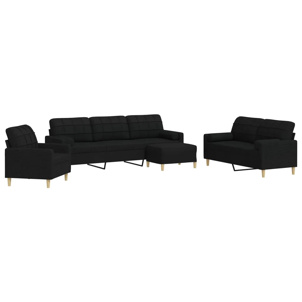 Set Divani 4 pz con Poggiapiedi e Cuscini Nero in Tessuto 3278315
