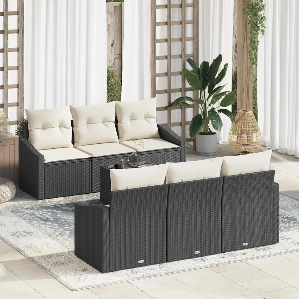 Set di divani con cuscino 7 pcs Nero e Crema polyrattan 3346607