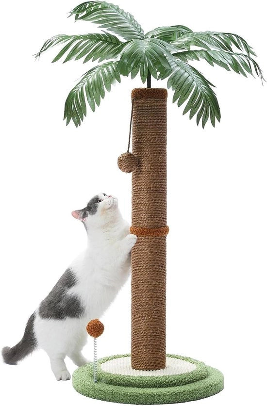 Cat tree in legno con cuscino e palline interattive - 85 cm, marrone, per interni