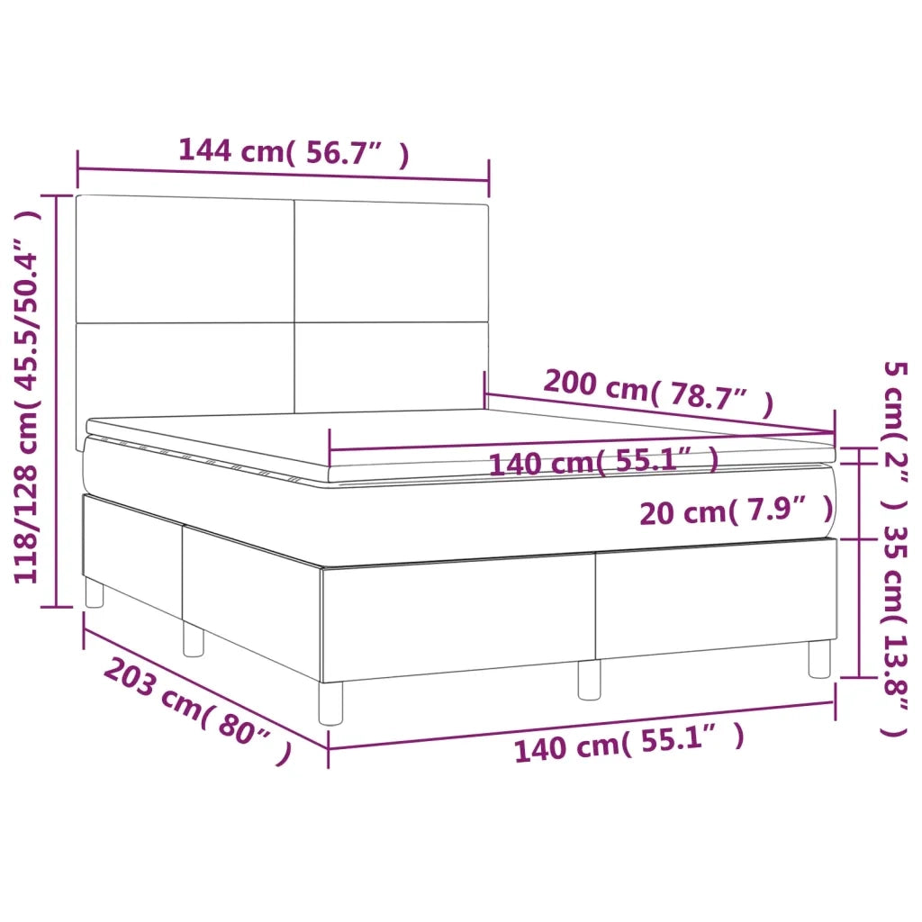 Letto a Molle con Materasso e LED Tortora 140x200 cm in Tessuto 3135281