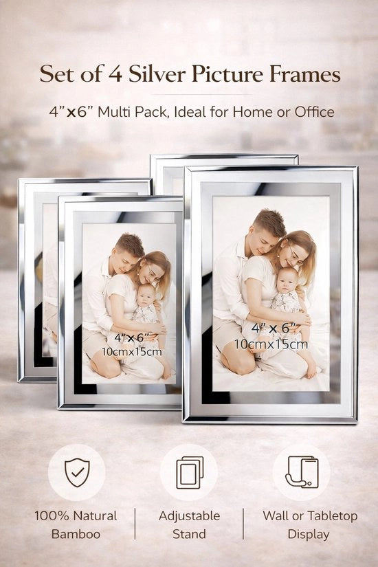 Set di Fotografie da Parete da 4 pezzi – Vetrina 10x15 cm con Supporto da Tavolo – Cornici da Foto da Parete