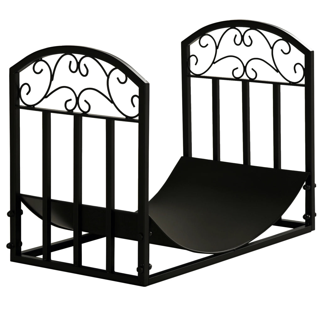 Portalegna da Interno ed Esterno in Metallo con Ripiano Curvo, Fino 60kg di Legna, Nero, 60.5x36x46.5cm
