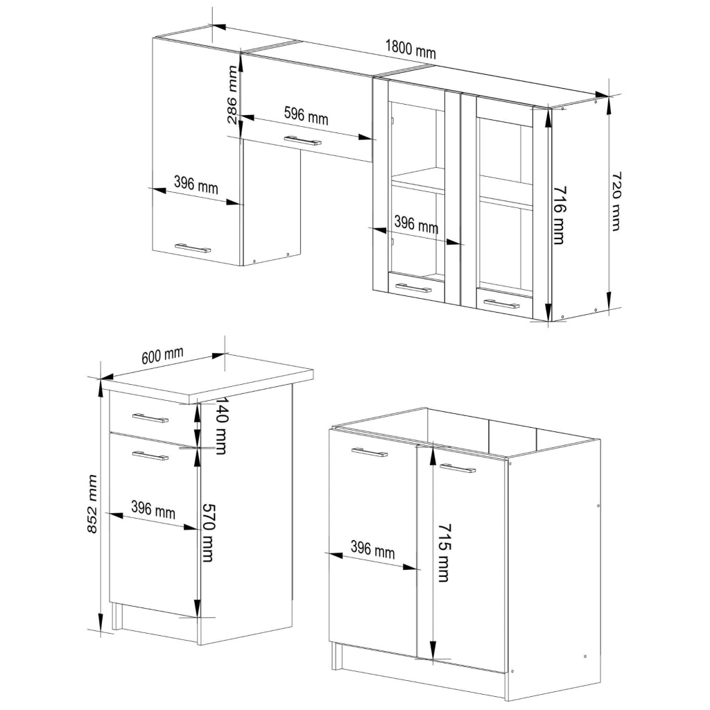 AKORD Set di Mobili da Cucina OLIWIA 180 cm Cemento 180 cm 7 porte 1 cassetto 180x46x203 cm