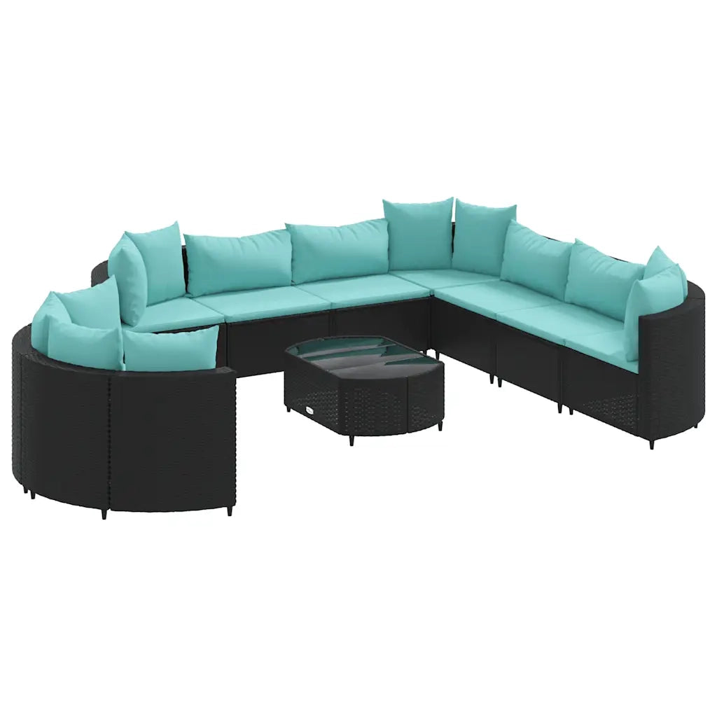 Set Divani da Giardino 10pz con Cuscini in Polyrattan Nero