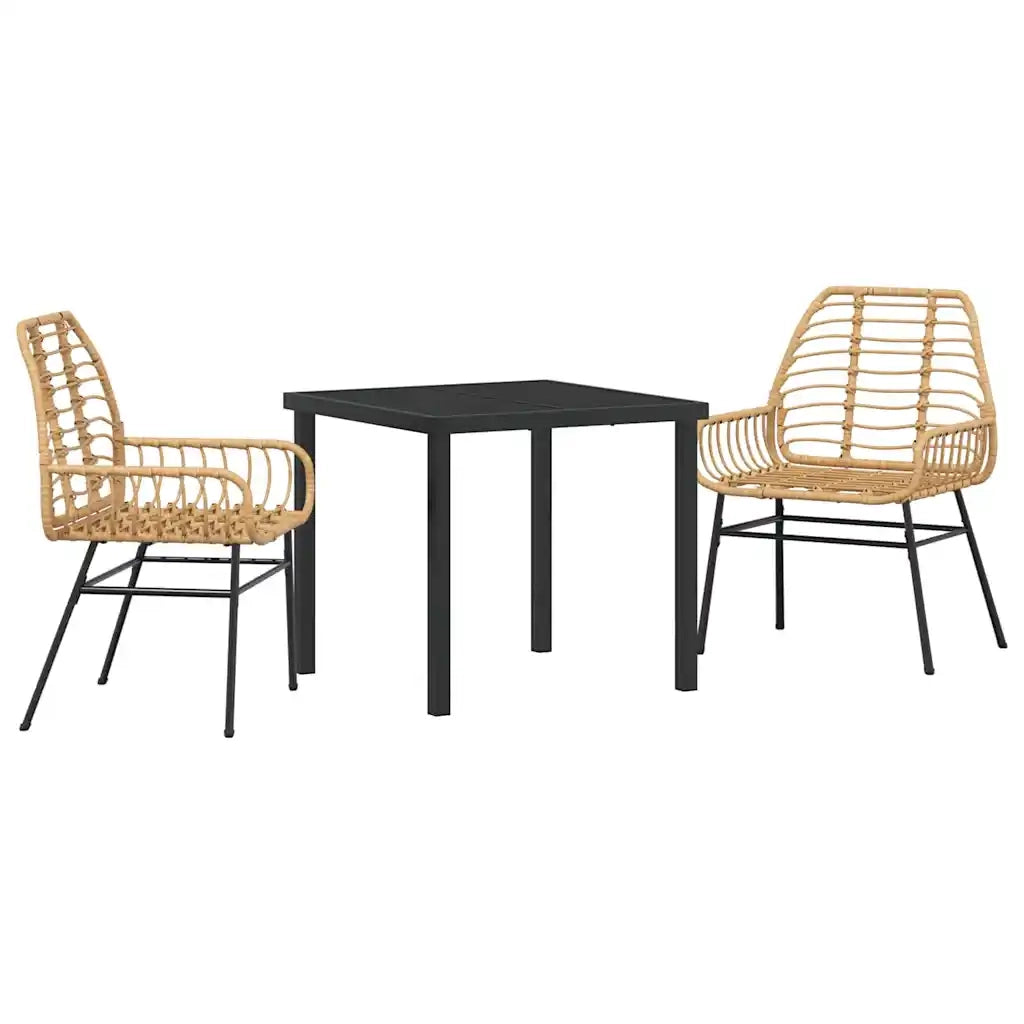 Set da Pranzo per Giardino 3 pcs Marrone polyrattan