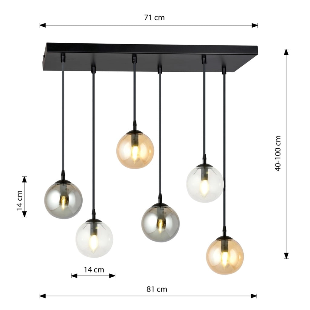 Lampadario Emibig Cosmo 6 luci E14 nero multicolor