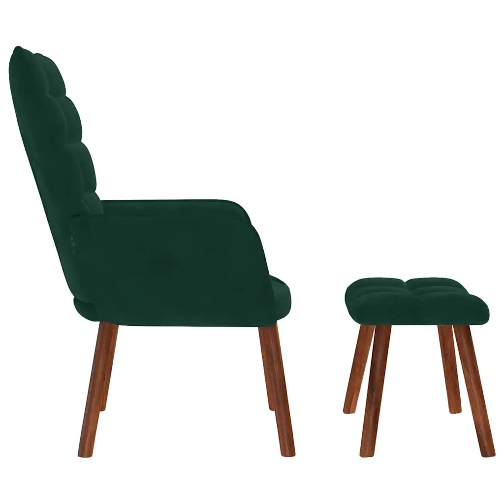 Poltrona Relax con Sgabello in Velluto Verde Scuro 4016823