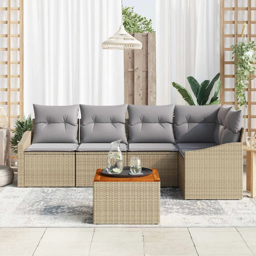 Set Divano da Giardino con cuscino 6 pcs Beige polyrattan