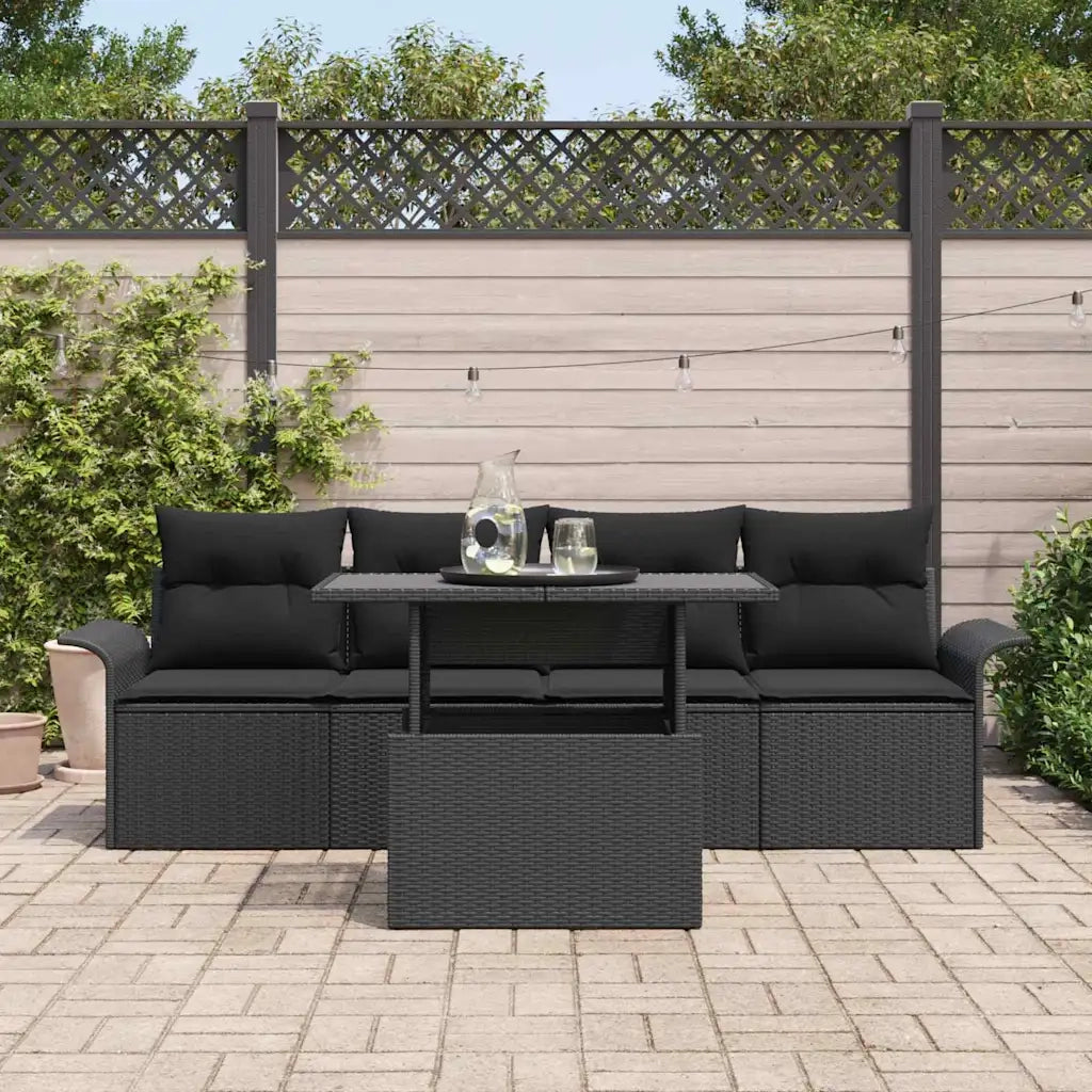 Set Divano da Giardino con cuscino 5 pcs Nero polyrattan 3348189