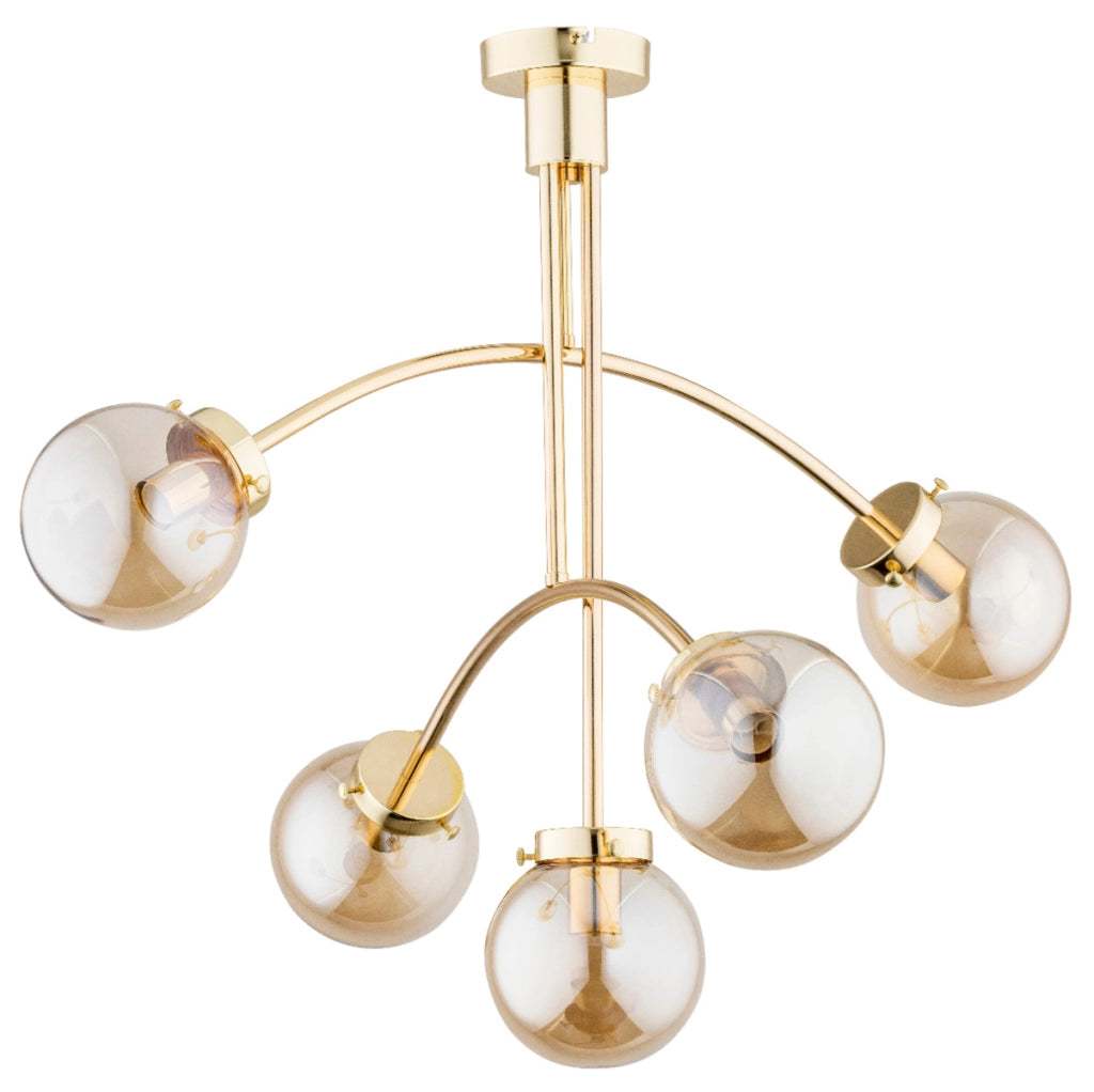 Lampadario sospeso Alfa LUSCO 5 luci E14 oro ambra
