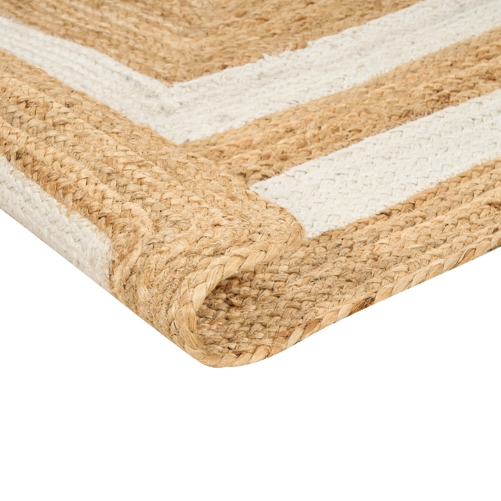 Tappeto Beige Juta 300 x 400 cm Intrecciato a mano con motivo a cornice Naturale Stile Boho Tessile