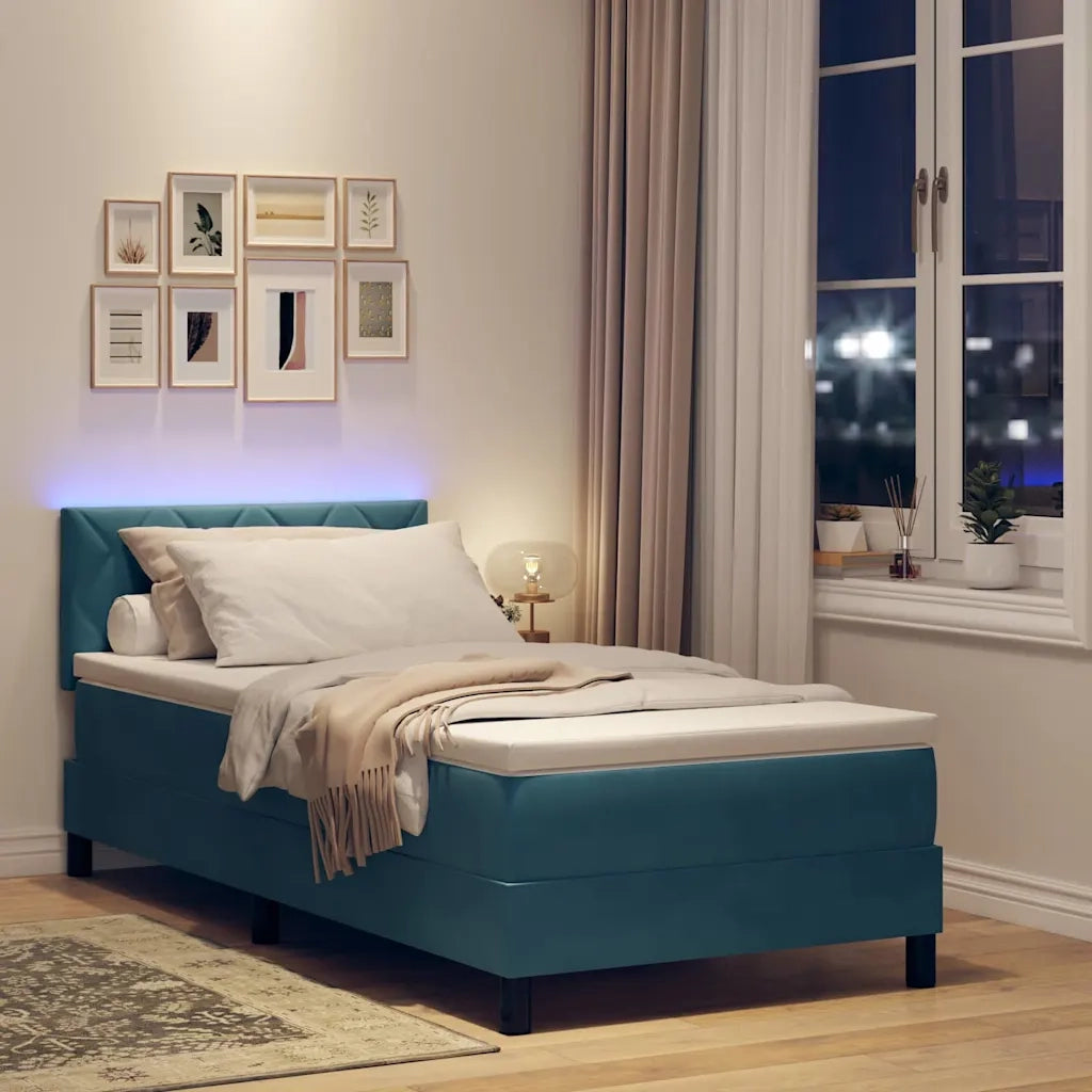 Letto a Sorgente LED con led Blu Scuro 90 x 190 cm Velluto 3342690