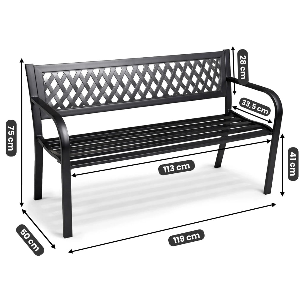 Panchina da giardino nera KALIA con gambe in acciaio larghezza 122 cm