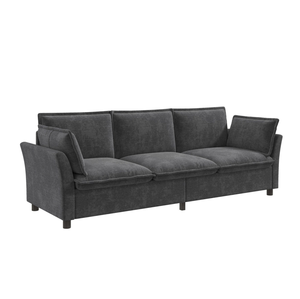 Divano modulare a 3 posti 220 cm in chenille grigio; con 2 cuscini bracciolo e struttura in metallo
