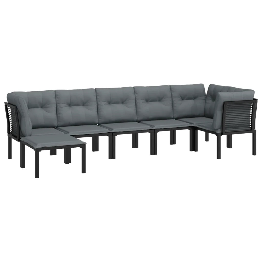 Set Salotto da Giardino 7 pz | Set di Mobili da Esterno Nero e Grigio in Polyrattan