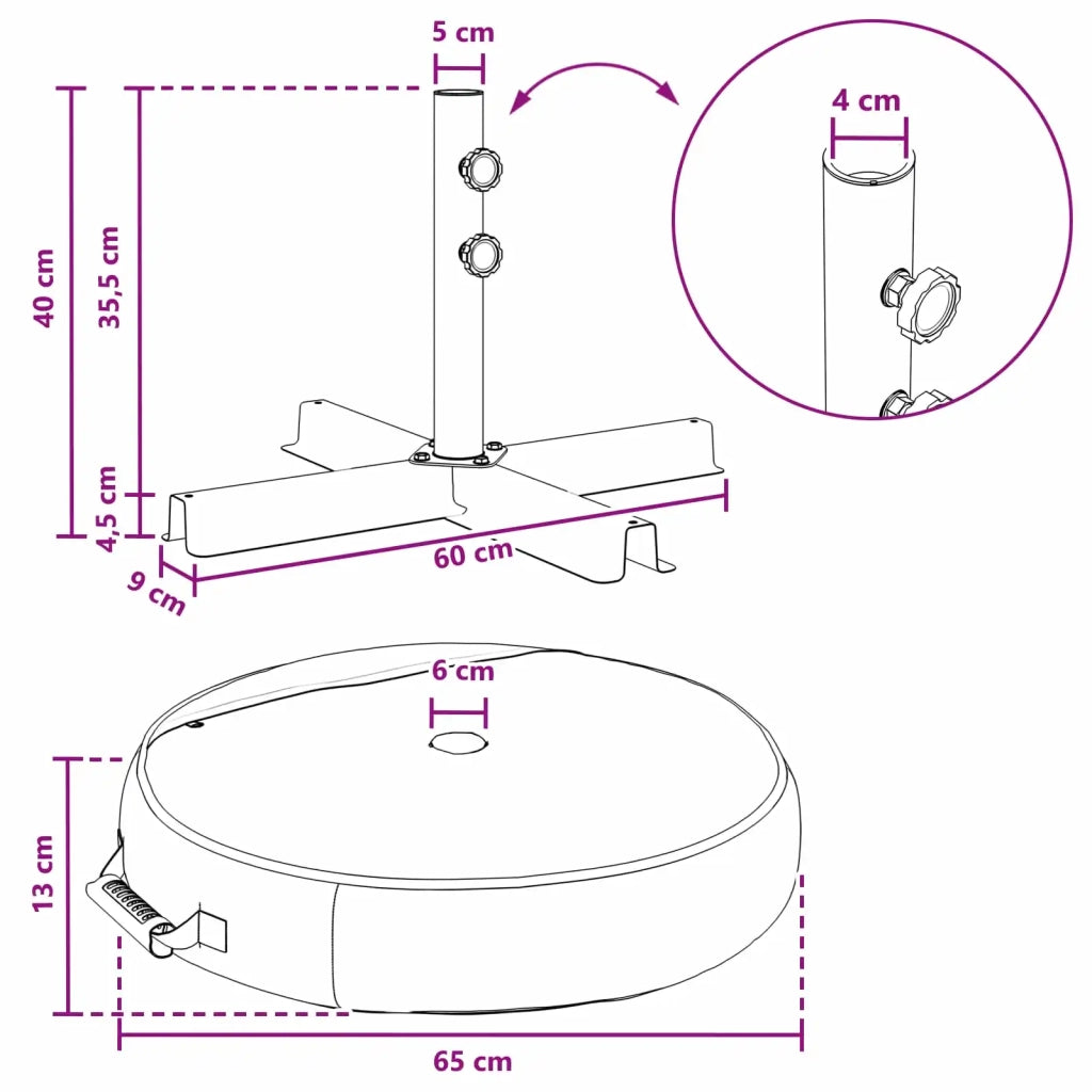 Base per Ombrello da Patio-Supporto per ombrellone 60 x 60 cm Acciaio Nero