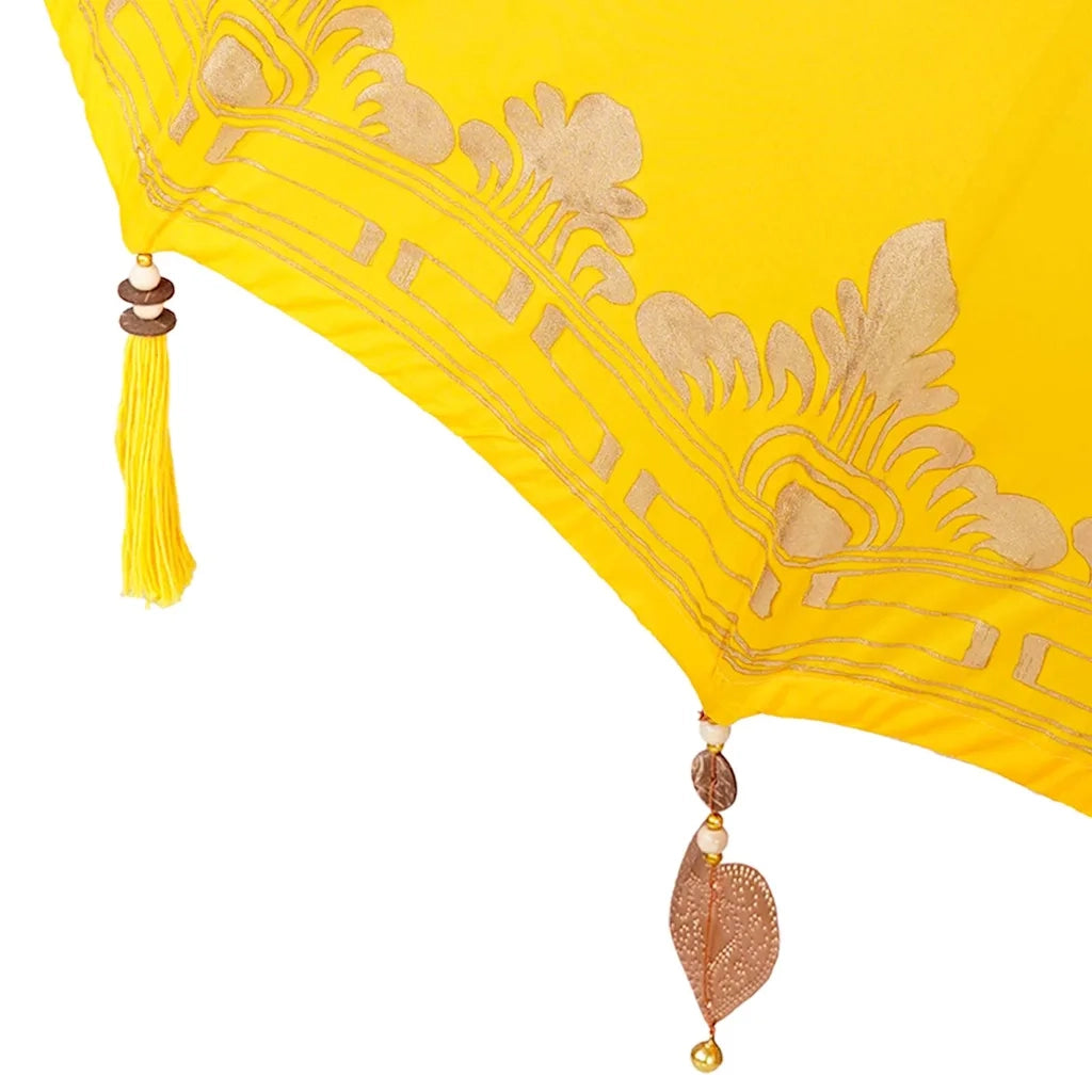 Parasol con Base Giallo, Marrone 250 cm Cotone, Legno