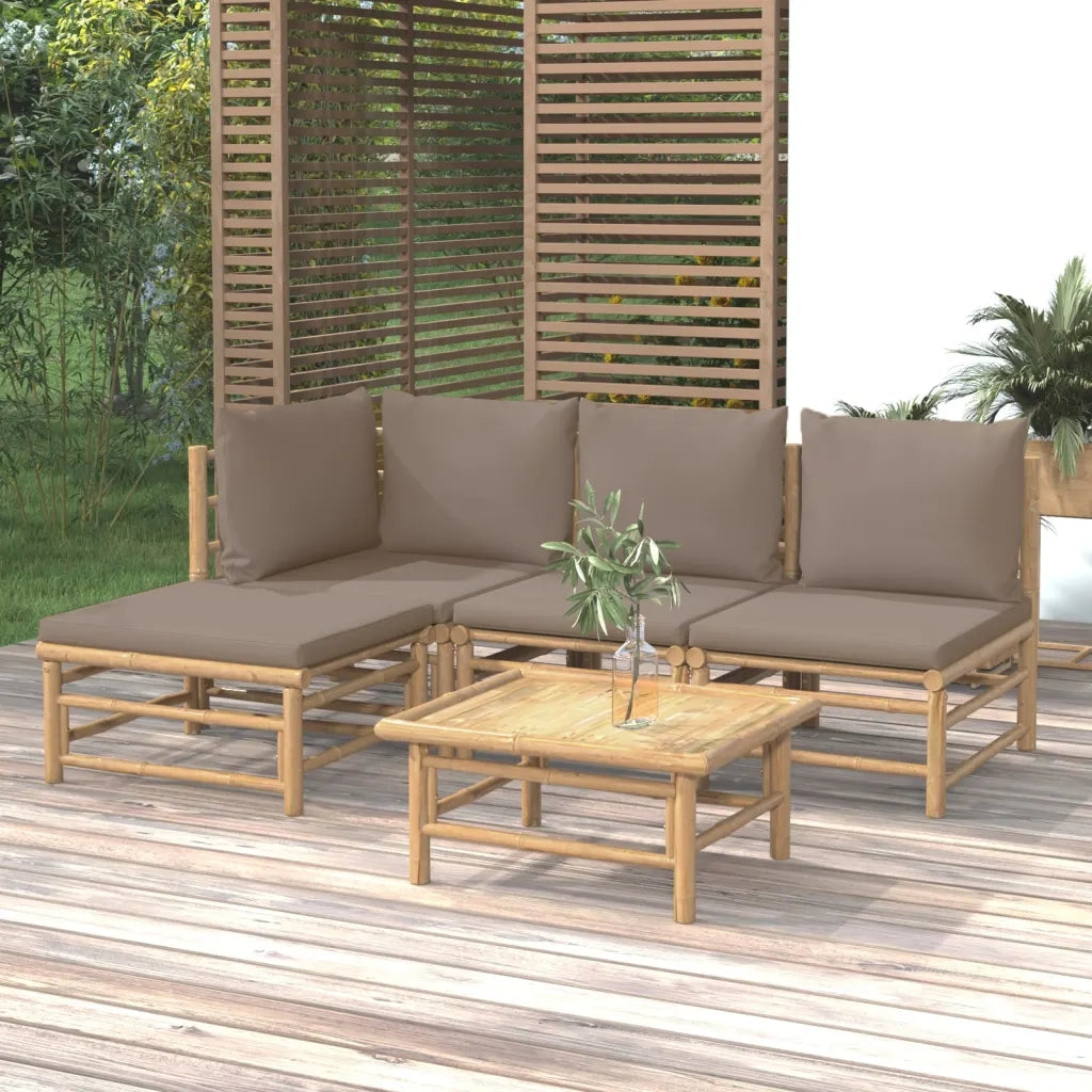 Set Salotto da Giardino 5pz con Cuscini Tortora Bambù 3155113