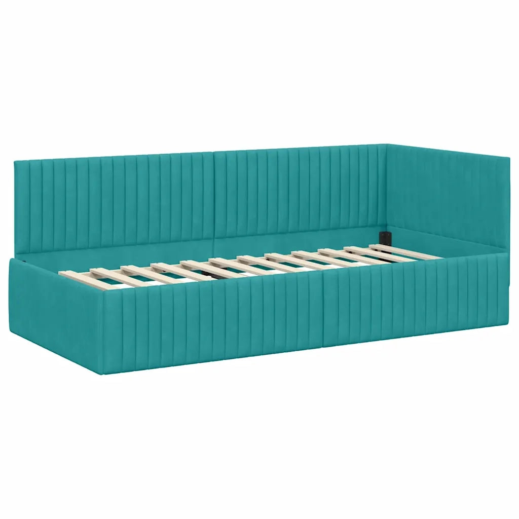 Cornice del letto ad angolo Turchese 90 cm x 190 cm Velluto