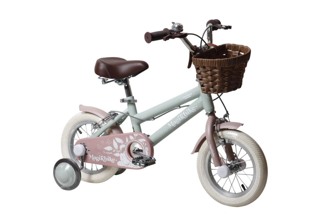Bicicletta per Bambine Antonella 12 Pollici con Stabilizzatori e Cestino Verde e Rosa Verde e Rosa