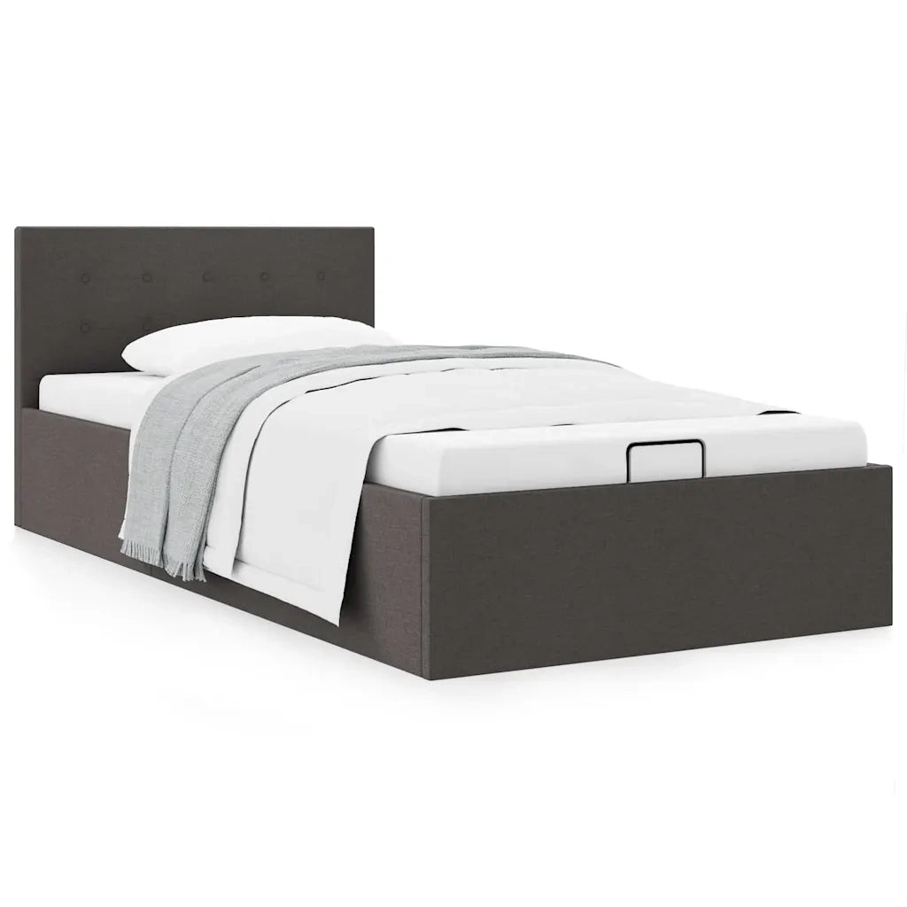 Letto singolo | Letto per adulti | Giroletto Idraulico Contenitore Grigio Scuro Tessuto 90x200cm