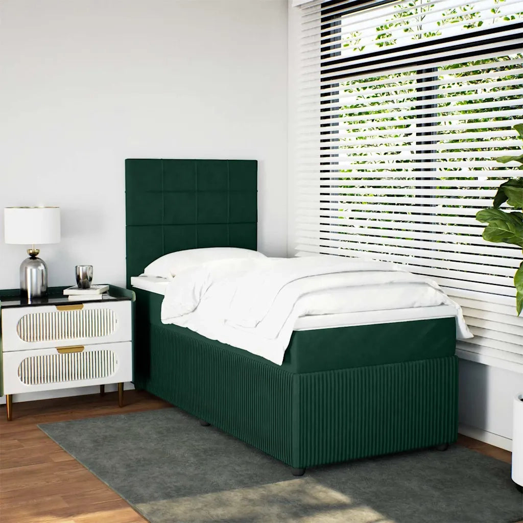 Giroletto a Molle con Materasso Verde Scuro 90x200 cm Velluto
