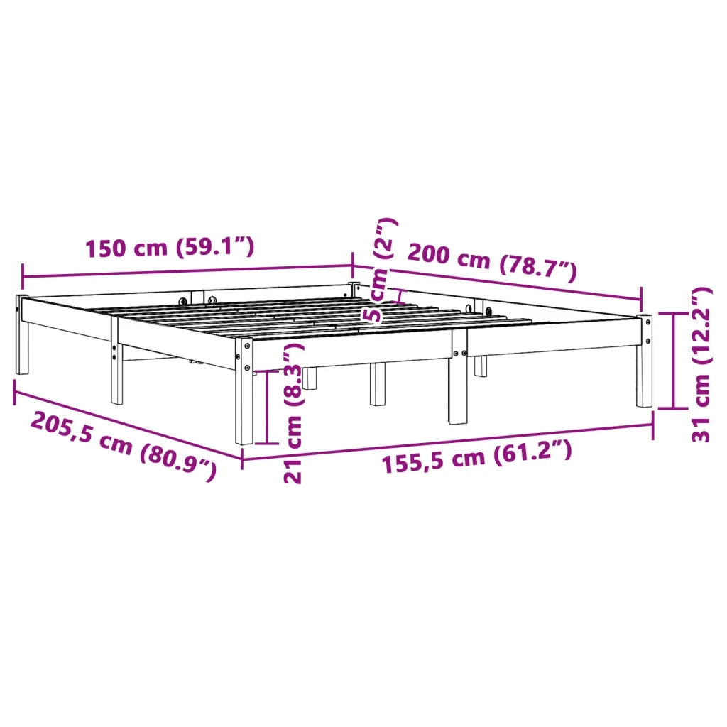 Giroletto senza Materasso-Struttura Letto Marrone Cera 150x200 cm Legno di Pino 402117