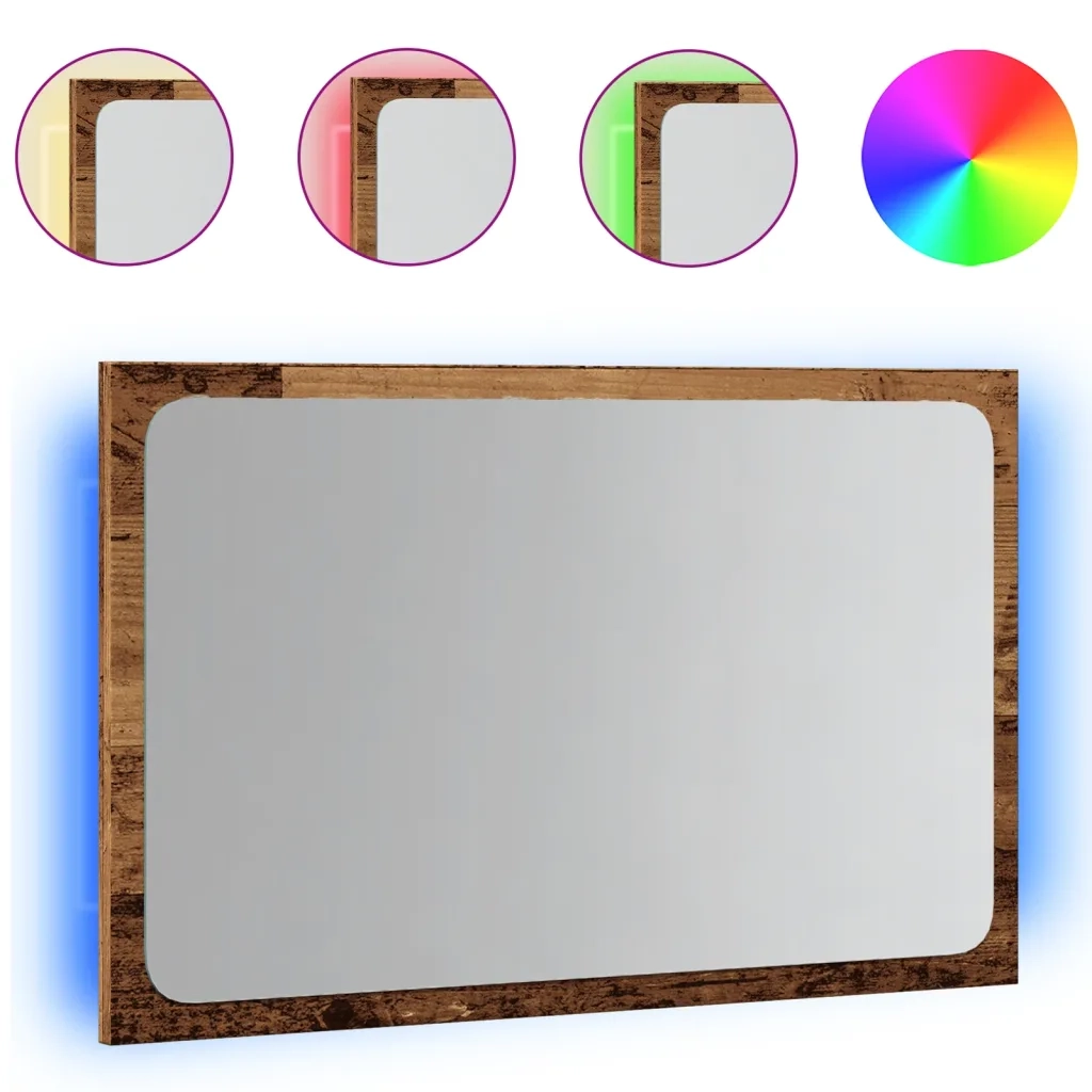 Specchio da Bagno | Specchio decorativo con Luci LED Legno Antico 60x8,5x38 cm