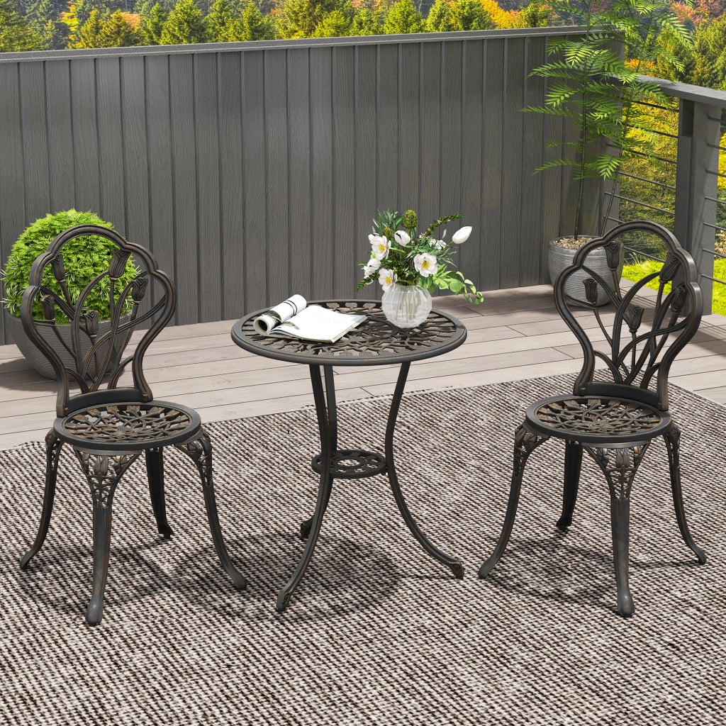 Set Giardino 3 Pezzi ¨C Minimal ¨C Bronzo, Polyrattan, Tavolo Rotondo con Foro Ombrellone