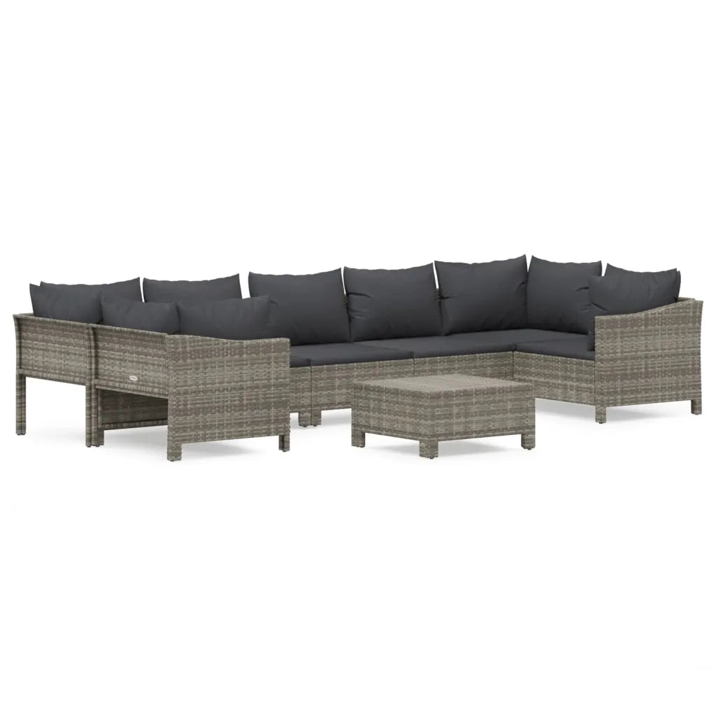 Set Divani da Giardino 8 pz con Cuscini in Polyrattan Grigio 3187303