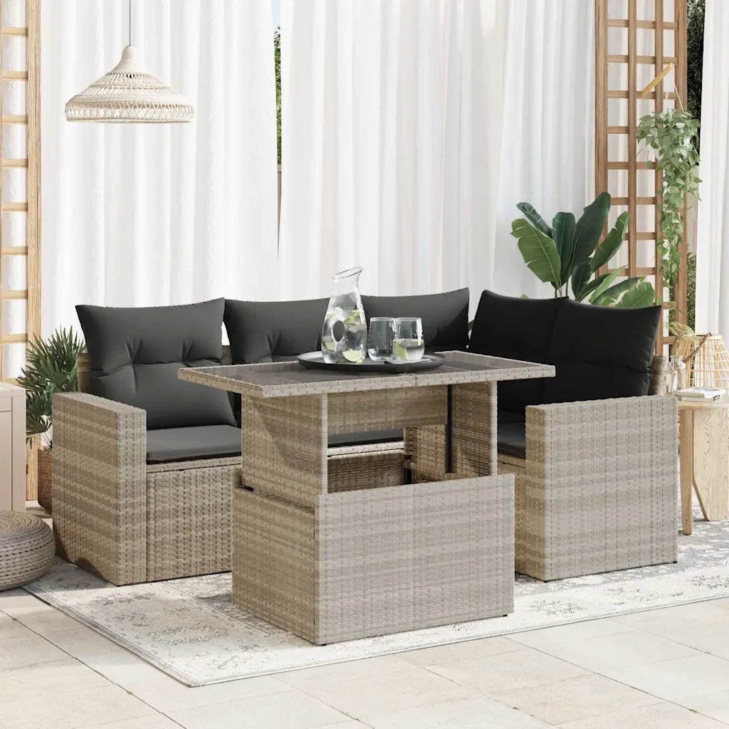 Set Divano da Giardino 5pz con Cuscini Grigio Chiaro Polyrattan 3326313