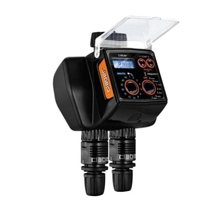 Claber DUAL Programmatore Irrigazione Doppia Linea 2 Linee Indipendenti 98 Programmi Preimpostati Display LCD Retroilluminato Attacco 3-4 pollice (20-27 mm) Pressione 0,5-12 bar Alimentazione 2 Batterie AA colore Nero