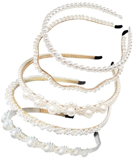 Set di fascia per capelli a perle 5 pezzi - Fasciatura - Accessori per capelli - Matrimonio - Compleanno - Festa - Materiale: perle/Metallo - Fasciatura set
